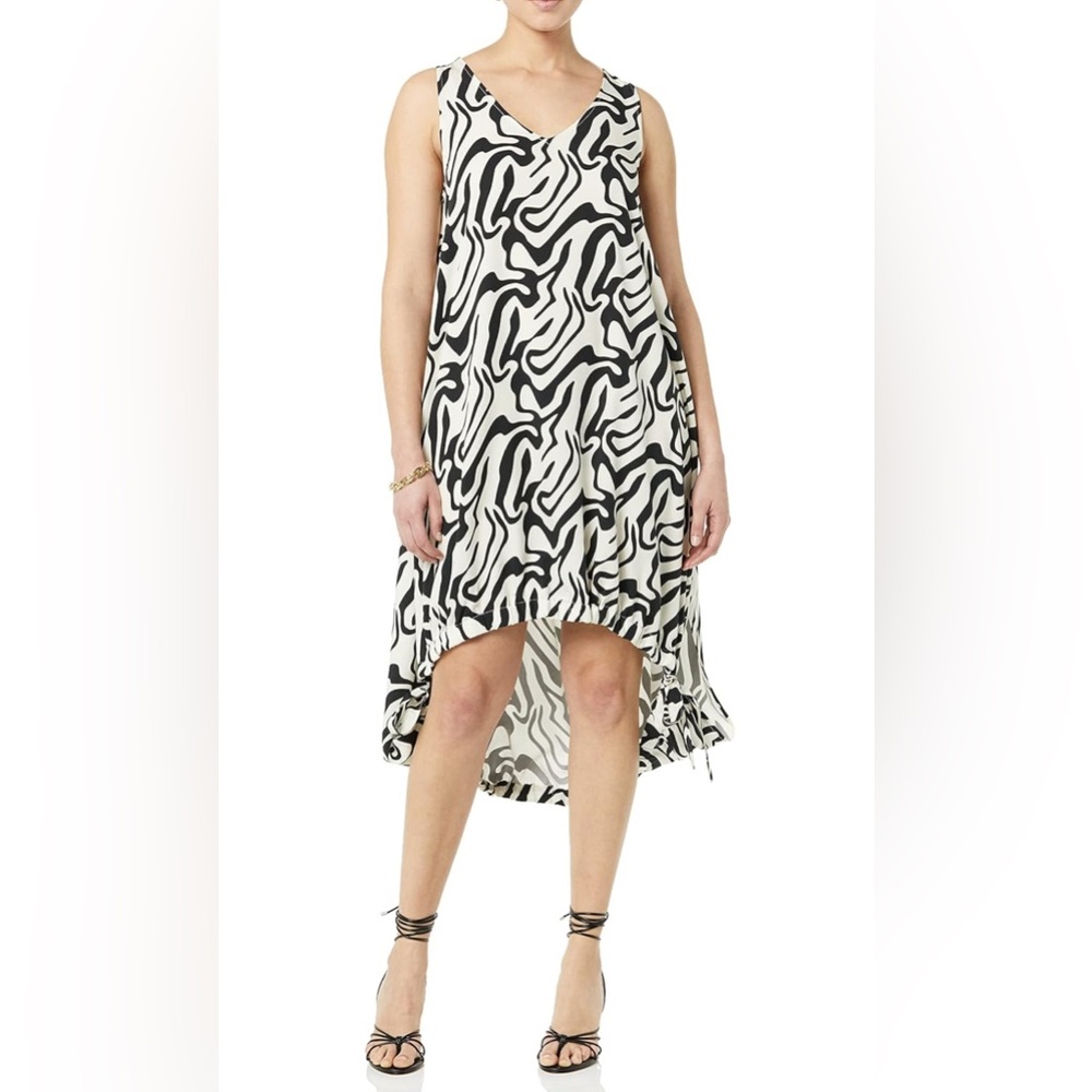 TEREA by Andrea Pitter Gardenia Wave Print Dress Black White XXL